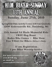 13th Annual H.I.M. Biker Sunday flyer
