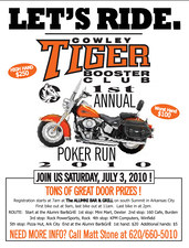 1st Annual Cowley Tiger Booster Club Poker Run flyer