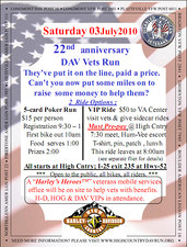 22nd Annual D.A.V. Vets Run July 3rd flyer