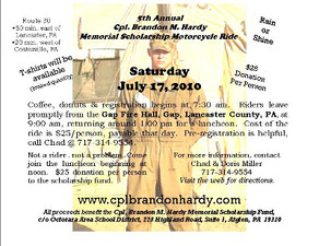 Cpl. Brandon M. Hardy Memorial Scholarship Motorcycle Ride flyer