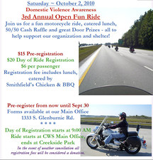 CWS Domestic Violence Awareness 3rd Annual Open Fun Ride flyer