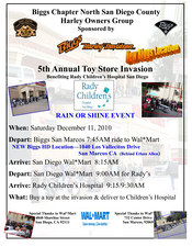 Biggs Hog 5th Annual Toy Store Invasion Ride flyer