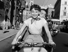 audrey hepburn and gregory peck on vespa in roman holiday