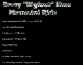 Barry Bigfoot Sims Memorial Ride (fundraiser) flyer