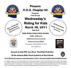 Wednesday Riding for Kids Charity Run (fundraiser) flyer